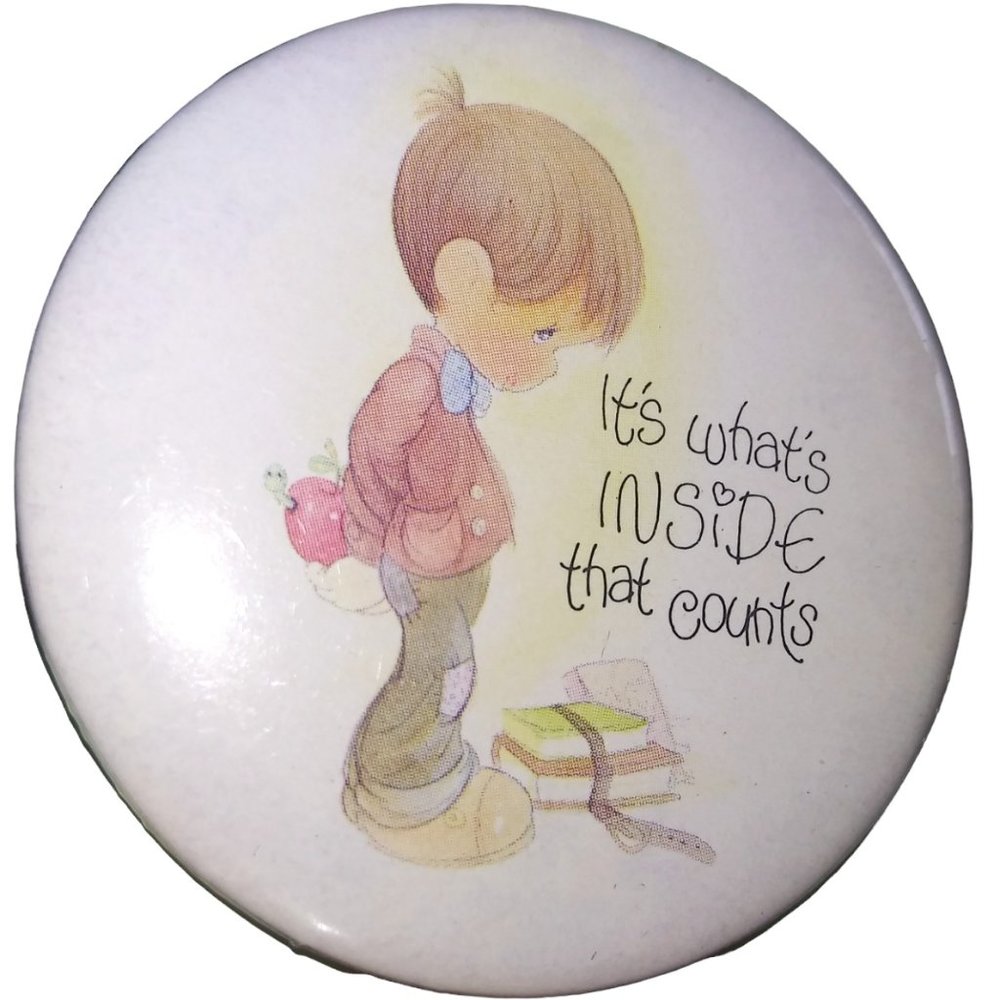 VTG Precious Moments It's what's INSIDE that counts Schoolboy Pinback Button